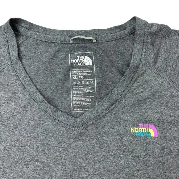 The North Face Women's XL XLARGE Flash Dry Short Sleeve V-Neck Gray W/Front Logo - Picture 8 of 16
